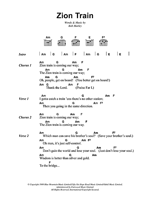 Bob Marley Zion Train sheet music notes and chords arranged for Guitar Chor...