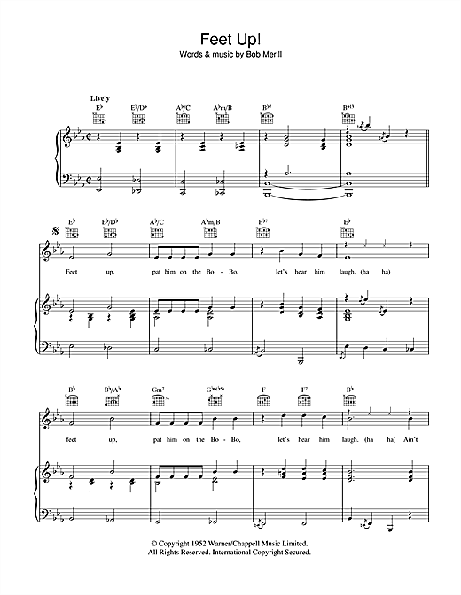 Bob Merrill Feet Up sheet music notes and chords. Download Printable PDF.