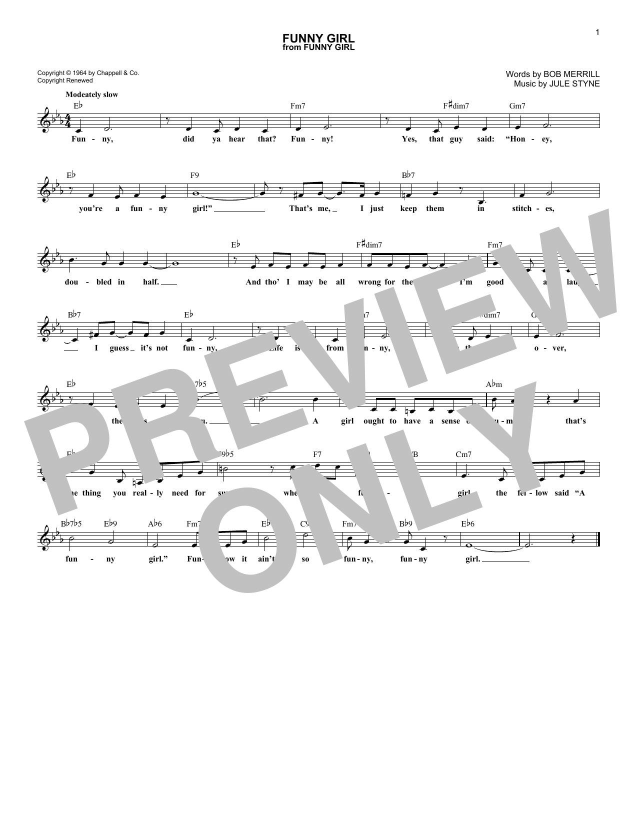 Learn to play Bob Merrill Funny Girl sheet music for Lead Sheet / Fake Book in minutes. Price: 5.9900$ Bob Merrill Funny Girl sheet music notes and chords arranged for Lead Sheet / Fake Book