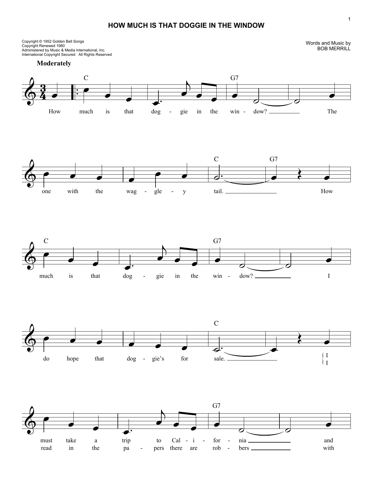 Bob merrill how much is that doggie in the window sheet music chords