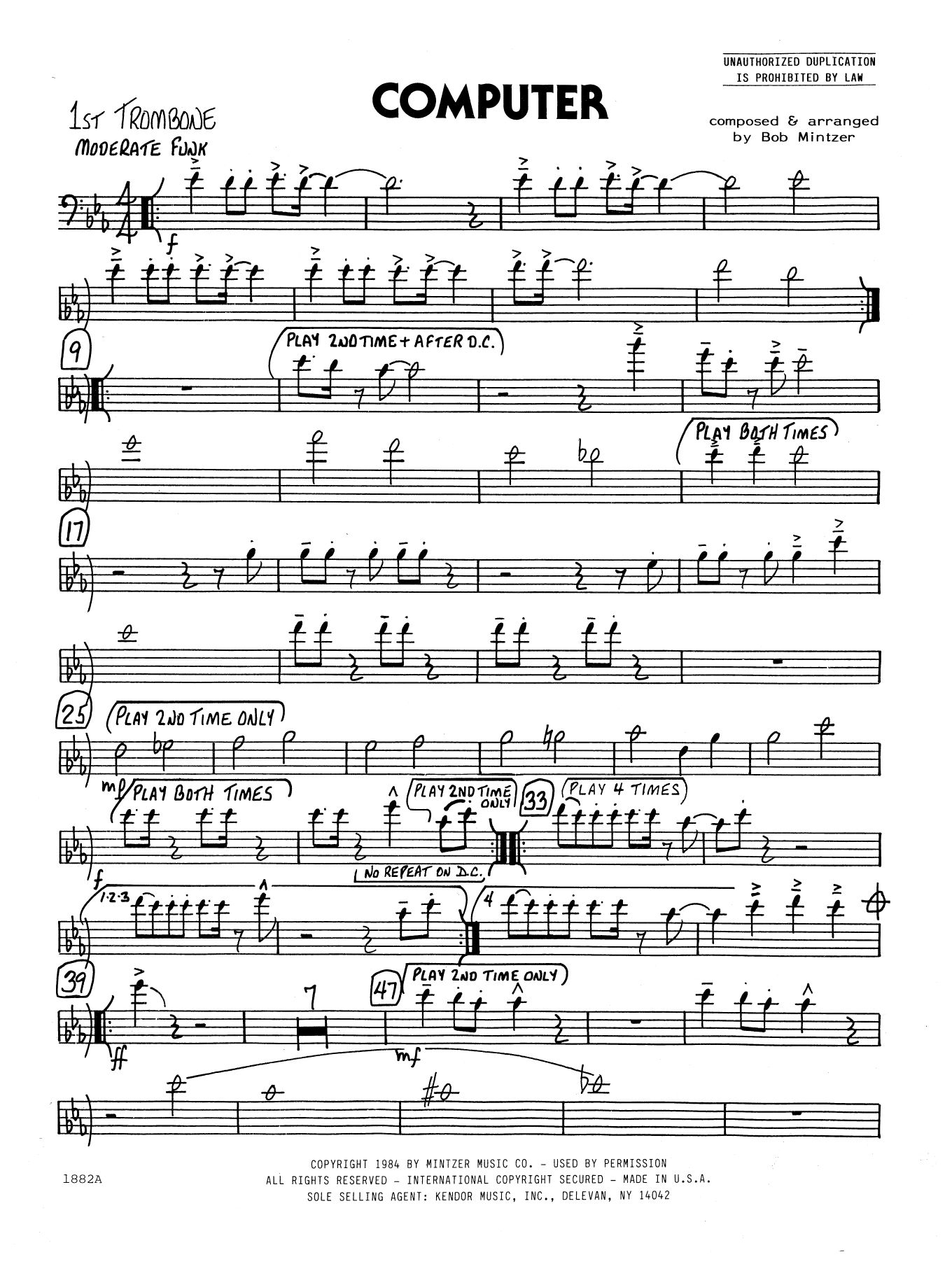 Bob Mintzer Computer 1st Trombone Sheet Music Pdf Notes Chords Funk Score Jazz Ensemble Download Printable Sku 404357