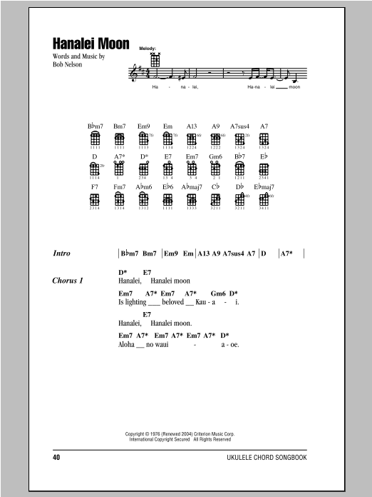 Bob Nelson Hanalei Moon sheet music notes and chords. Download Printable PDF.