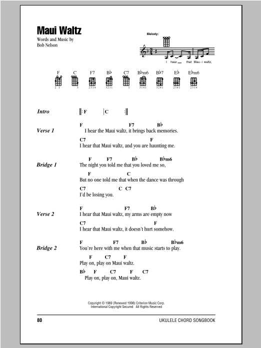 Bob Nelson Maui Waltz sheet music notes and chords. Download Printable PDF.