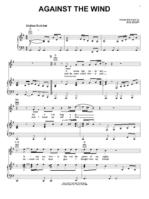 Bob Seger Against The Wind Sheet Music Pdf Notes Chords Rock