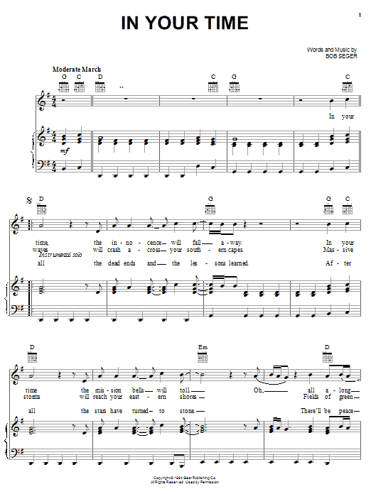 Bob Seger In Your Time sheet music notes and chords. Download Printable PDF.