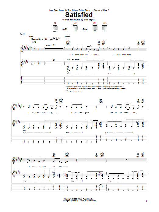 Bob Seger Satisfied sheet music notes and chords. Download Printable PDF.