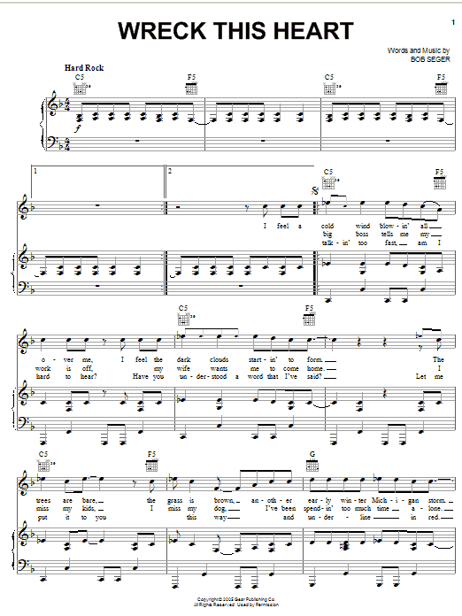 Bob Seger Wreck This Heart sheet music notes and chords. Download Printable PDF.