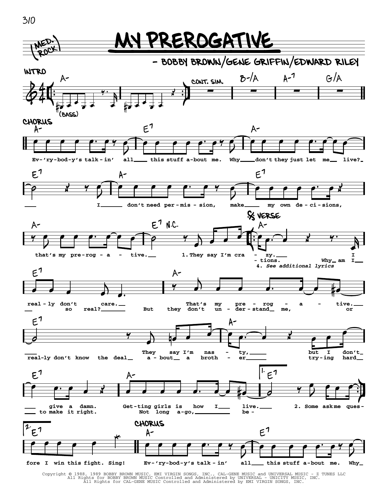 Bobby Brown "My Prerogative" Sheet Music Download Printable PDF Score