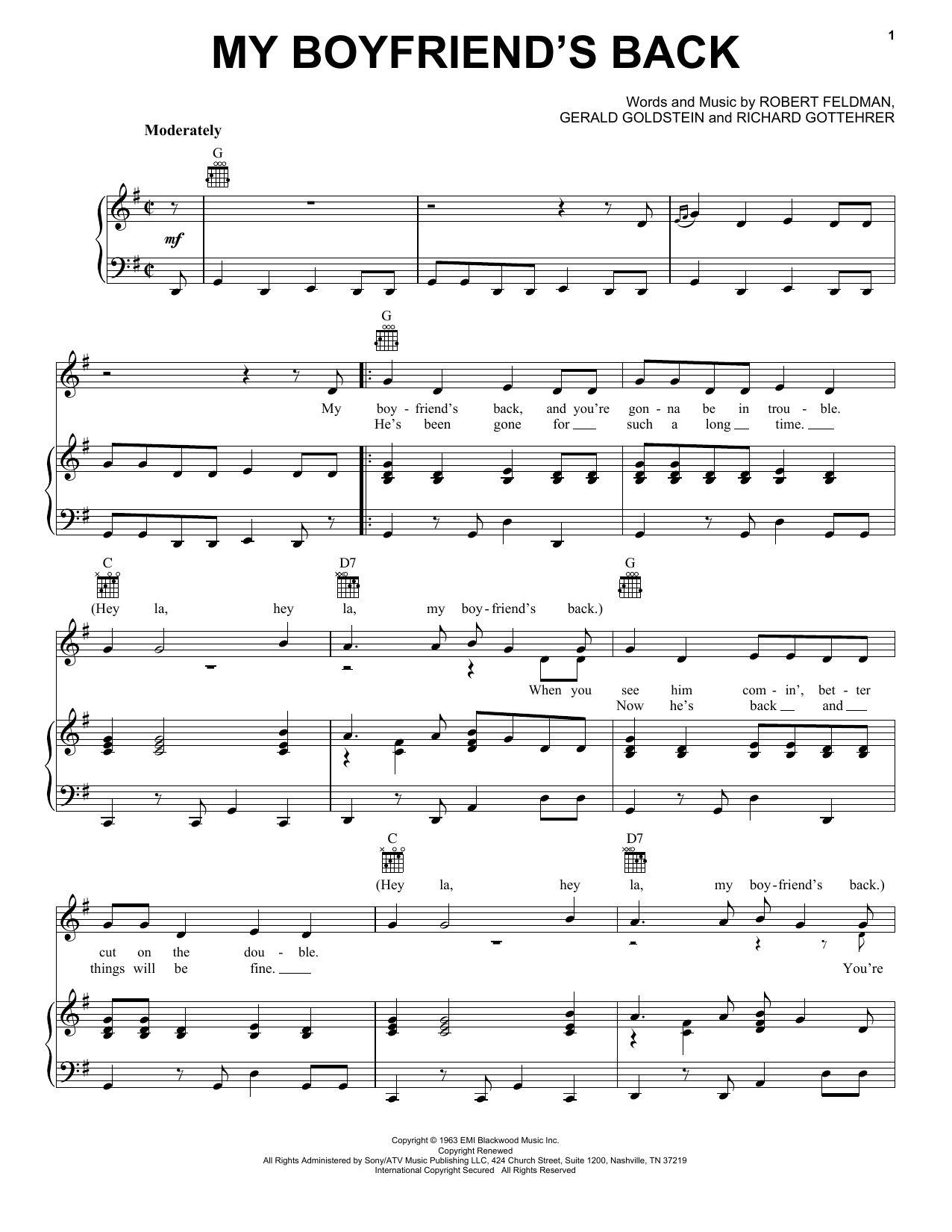 Bobby Comstock My Boyfriend's Back sheet music notes and chords. Download Printable PDF.