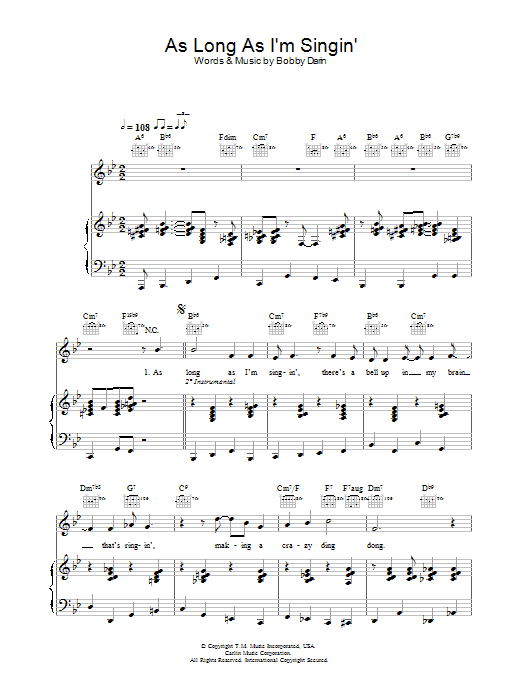 Bobby Darin As Long As I'm Singing sheet music notes and chords. Download Printable PDF.