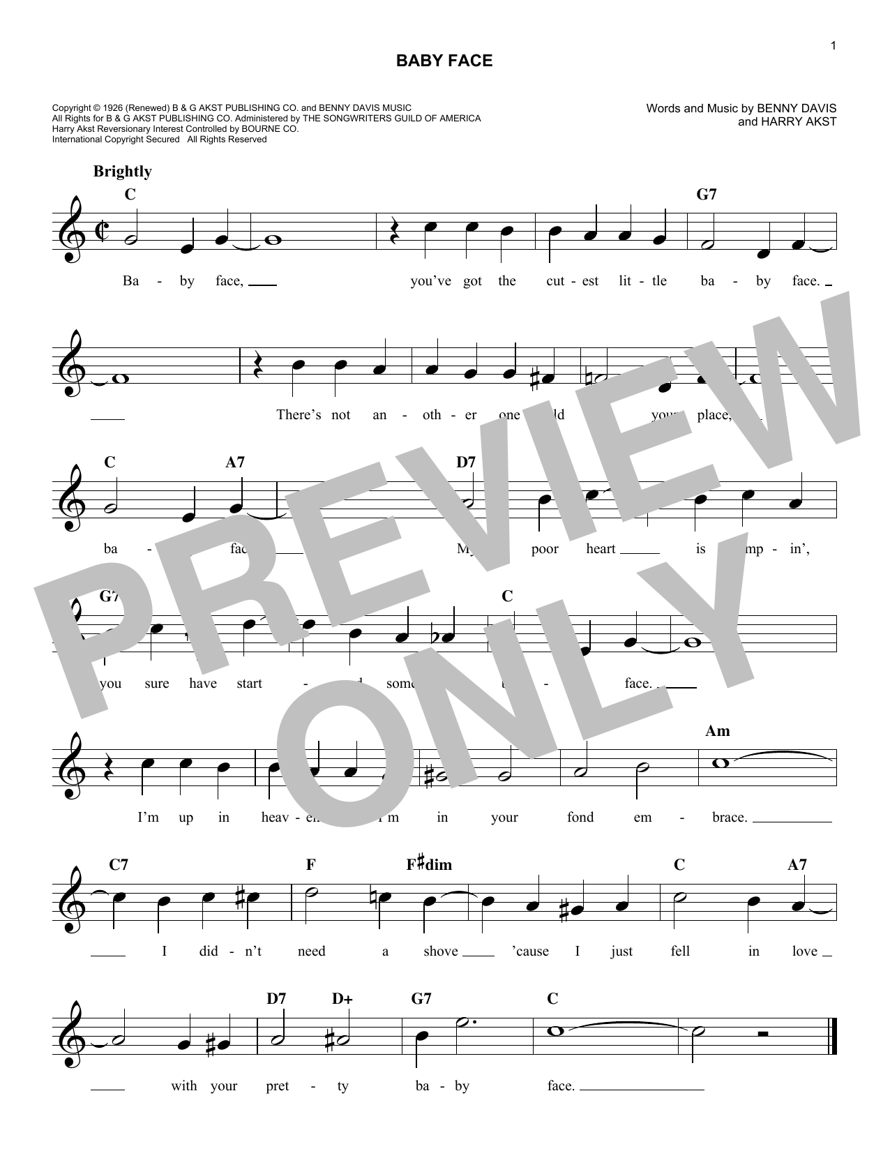 Bobby Darin Baby Face sheet music notes and chords. Download Printable PDF.