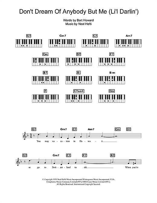 Learn to play Bobby Darin Don't Dream Of Anybody But Me (Li'l Darlin') sheet music for Keyboard (Abridged) in minutes. Bobby Darin Don't Dream Of Anybody But Me (Li'l Darlin') sheet music notes and chords. Download Printable PDF.