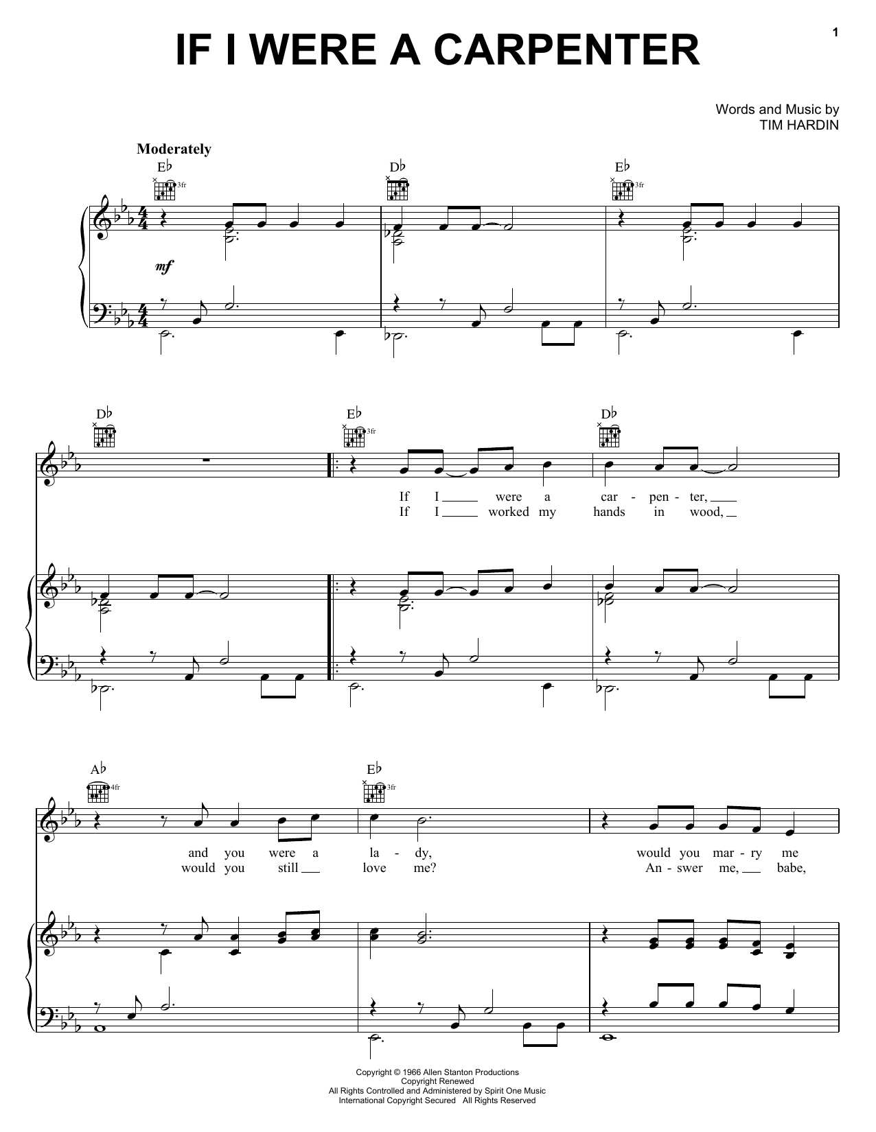 Bobby Darin If I Were A Carpenter sheet music notes and chords. Download Printable PDF.