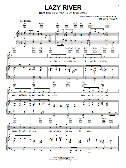Bobby Darin Lazy River Sheet Music Pdf Notes Chords Jazz Score Piano Vocal Guitar Right Hand Melody Download Printable Sku 16396