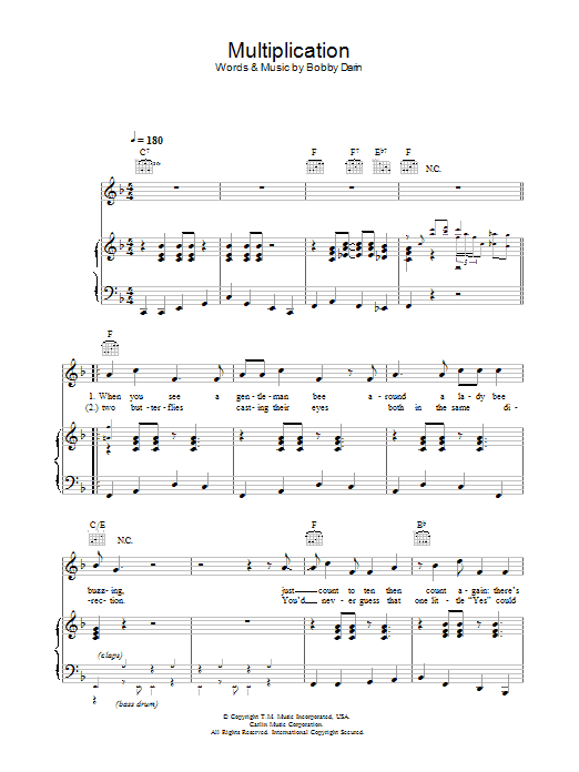 Bobby Darin Multiplication sheet music notes and chords. Download Printable PDF.