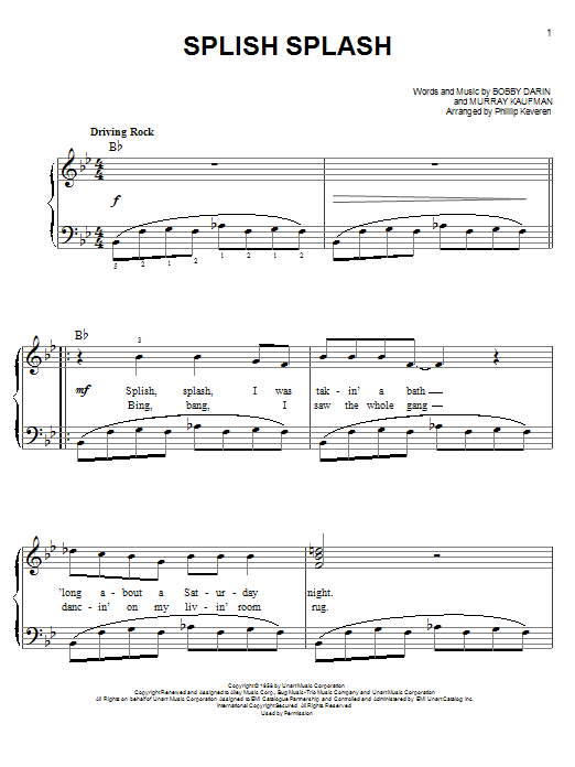 Bobby Darin Splish Splash sheet music notes and chords arranged for Easy Piano