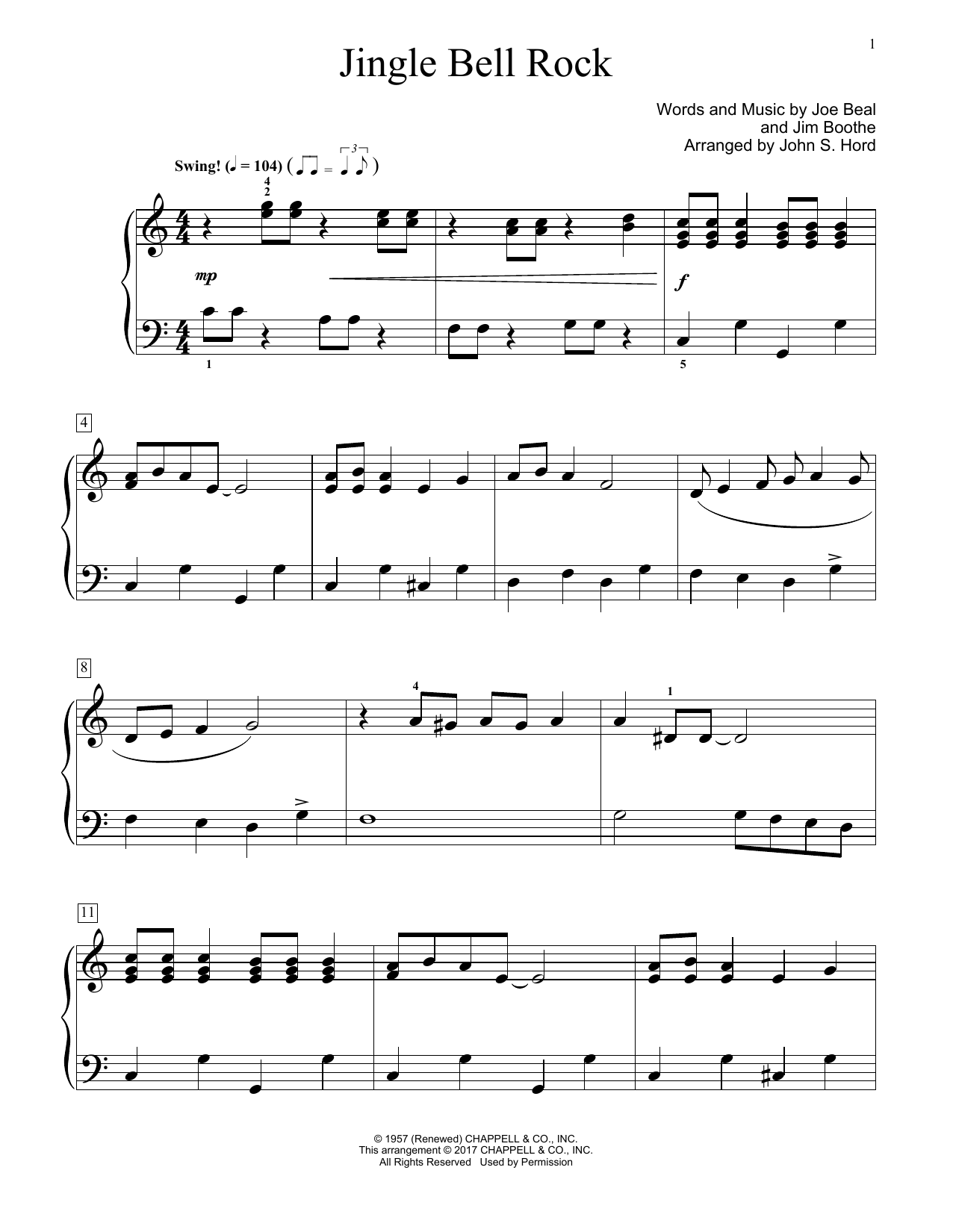 Learn to play John S. Hord Jingle Bell Rock sheet music for Educational Piano in minutes. Price: 6.9900$ John S. Hord Jingle Bell Rock sheet music notes and chords arranged for Educational Piano
