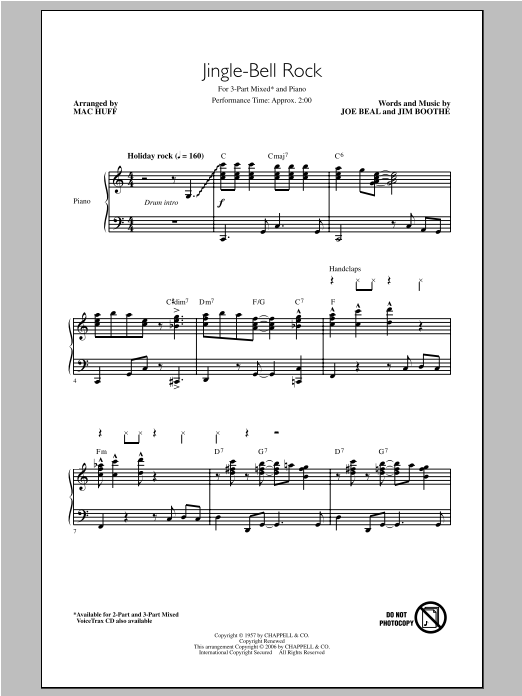 Learn to play Bobby Helms Jingle Bell Rock (arr. Mac Huff) sheet music for 3-Part Mixed Choir in minutes. Bobby Helms Jingle Bell Rock (arr. Mac Huff) sheet music notes and chords