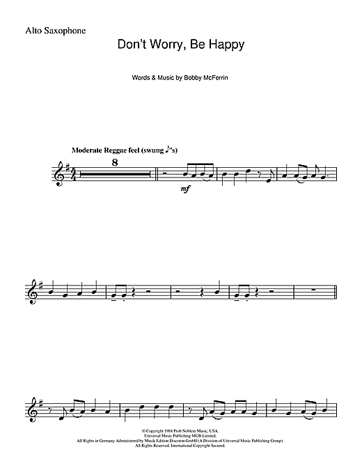 Bobby McFerrin 'Don'T Worry, Be Happy' Sheet Music, Chords.