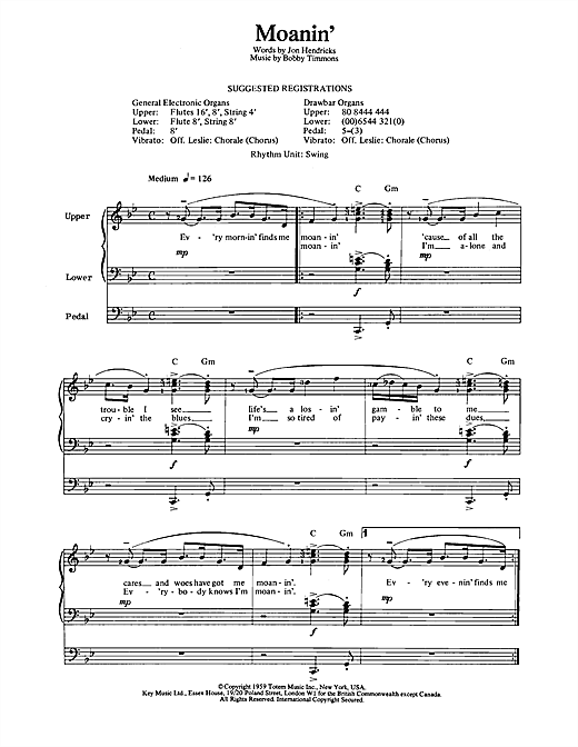 Bobby Timmons Moanin' sheet music notes and chords. Download Printable PDF.
