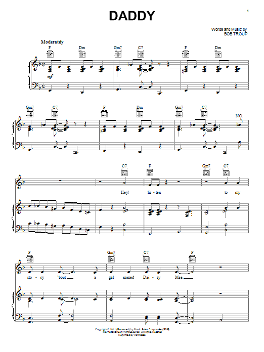 Bobby Troup Daddy sheet music notes and chords. Download Printable PDF.