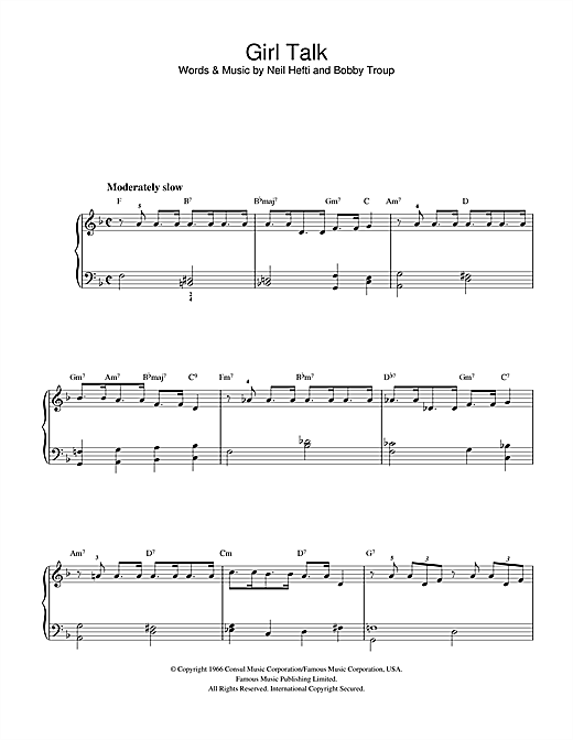 Learn to play Bobby Troup Girl Talk sheet music for Beginner Piano in minutes. Bobby Troup Girl Talk sheet music notes and chords. Download Printable PDF.