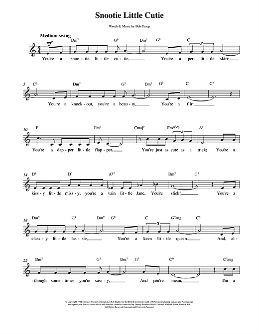 Bobby Troup Snootie Little Cutie sheet music notes and chords. Download Printable PDF.