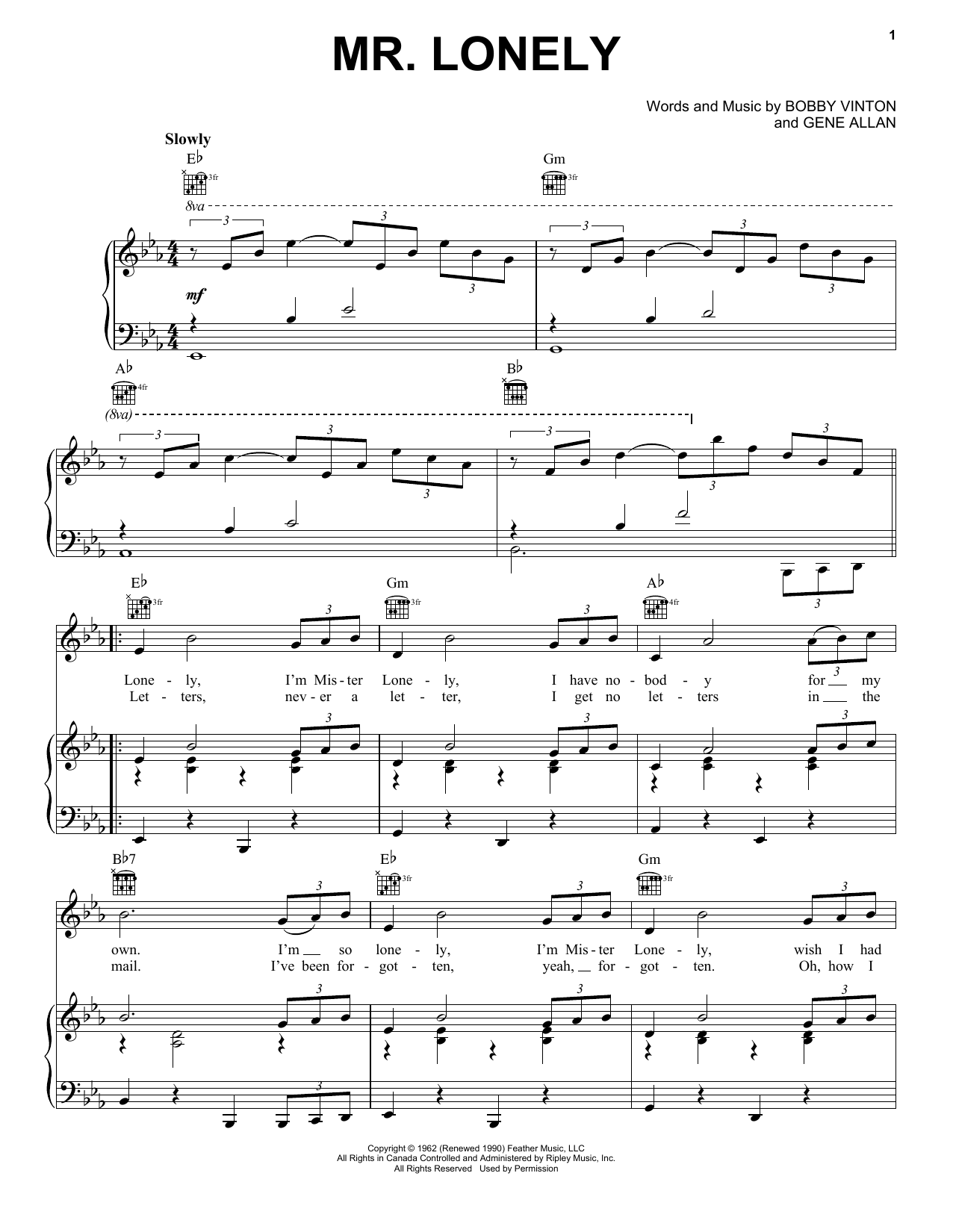 Bobby Vinton Mr. Lonely sheet music notes and chords. Download Printable PDF.