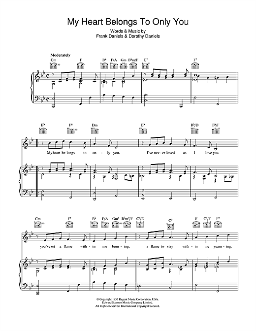 Bobby Vinton My Heart Belongs To Only You Sheet Music Pdf Notes Chords Standards Score Piano Vocal Guitar Right Hand Melody Download Printable Sku 42597