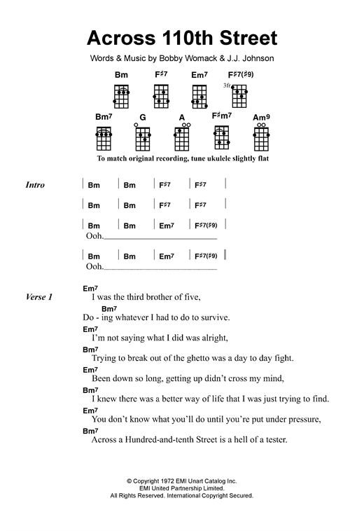 Bobby Womack Across 110th Street sheet music notes and chords. Download Printable PDF.