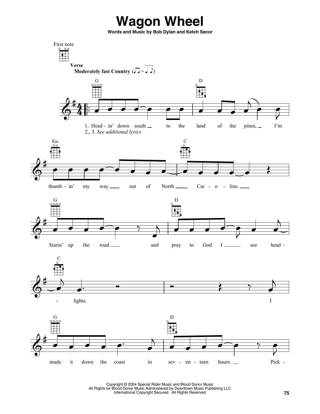 Wagon Wheel Sheet Music By Boby Dylan Banjo Tab Download Page Score