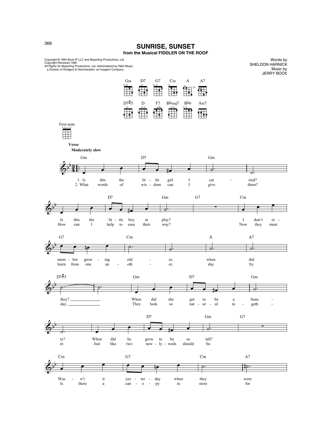 Bock & Harnick Sunrise, Sunset (from Fiddler On The Roof) sheet music notes and chords. Download Printable PDF.