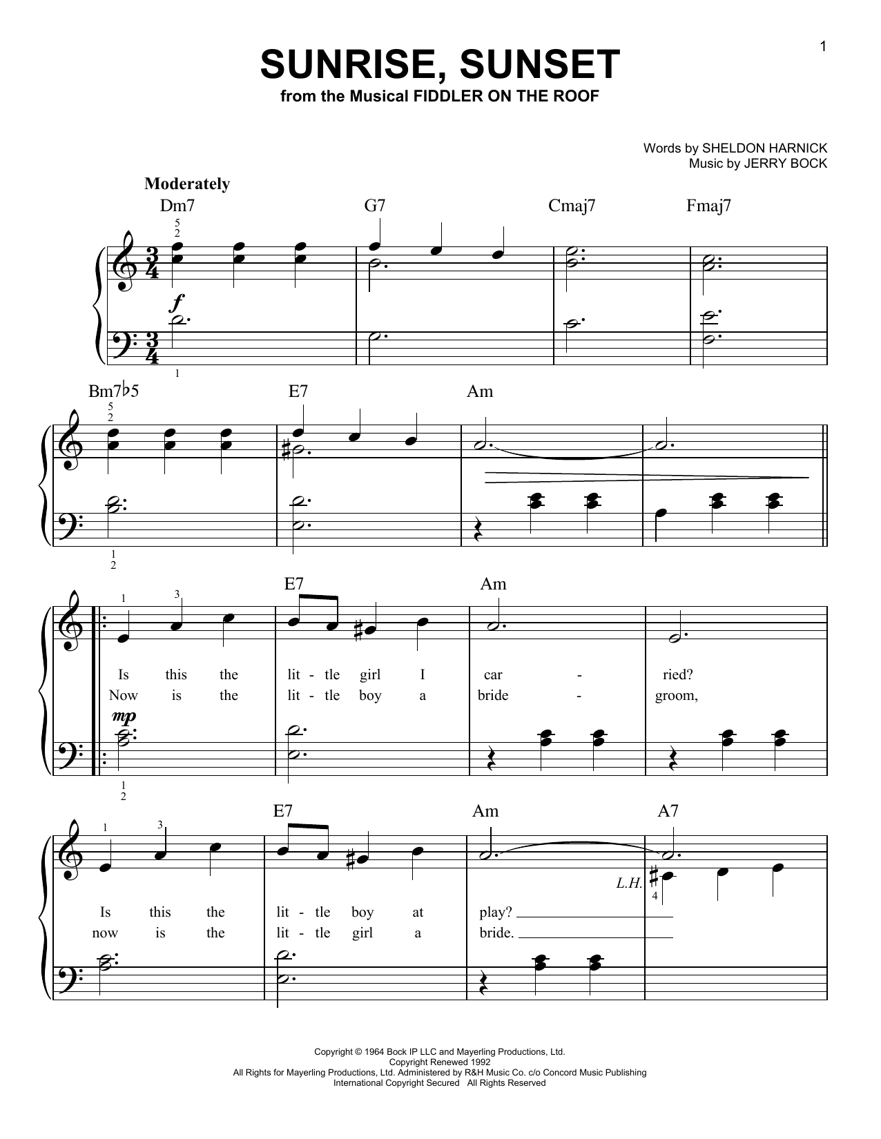 Bock & Harnick Sunrise, Sunset sheet music notes and chords. Download Printable PDF.