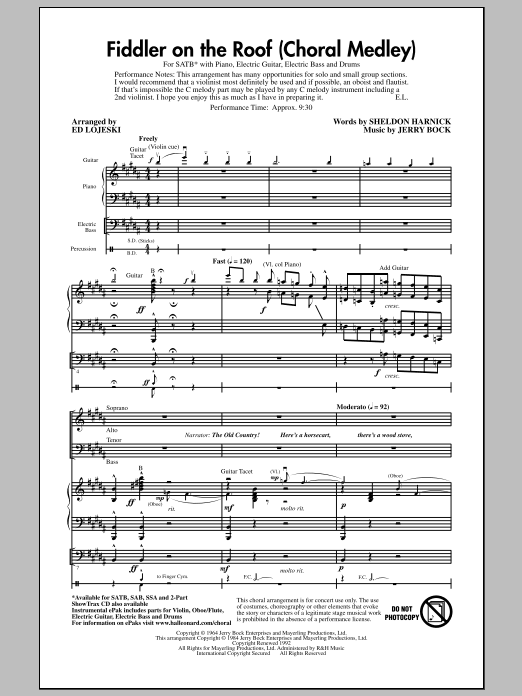 Learn to play Bock & Harnick Fiddler On The Roof (Choral Medley) (arr. Ed Lojeski) sheet music for SSA Choir in minutes. Price: 4.7900$ Bock & Harnick Fiddler On The Roof (Choral Medley) (arr. Ed Lojeski) sheet music notes and chords arranged for SSA Choir
