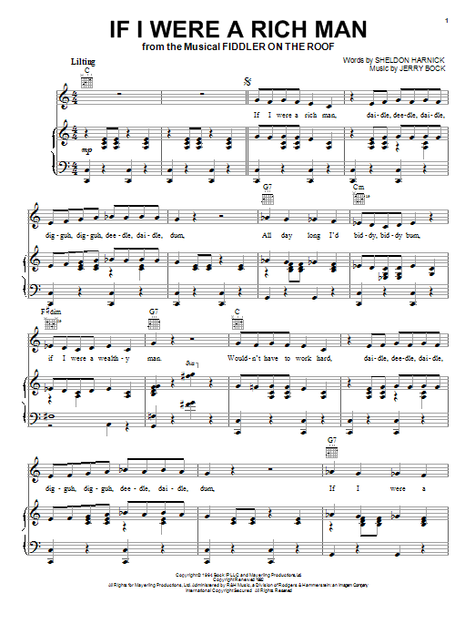Bock & Harnick If I Were A Rich Man (from Fiddler On The Roof) sheet music notes and chords. Download Printable PDF.