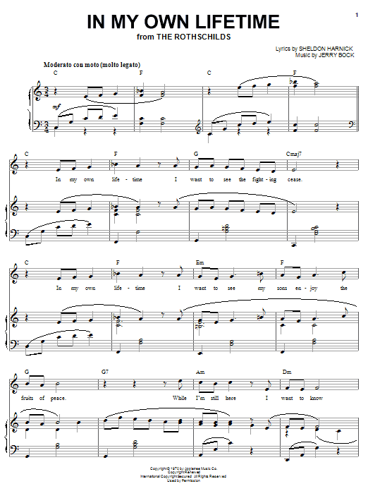 Learn to play Bock & Harnick In My Own Lifetime sheet music for Piano, Vocal & Guitar (Right-Hand Melody) in minutes. Bock & Harnick In My Own Lifetime sheet music notes and chords. Download Printable PDF.