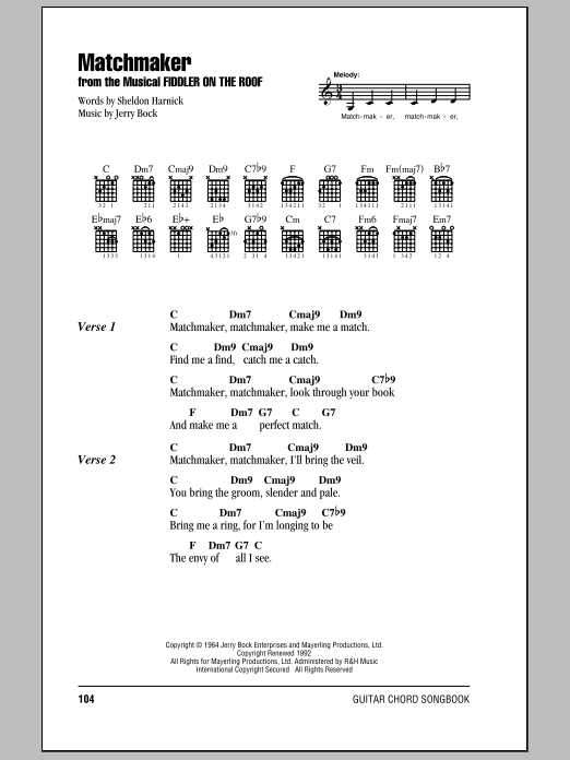 Bock & Harnick Matchmaker (from The Fiddler On The Roof) sheet music notes and chords. Download Printable PDF.