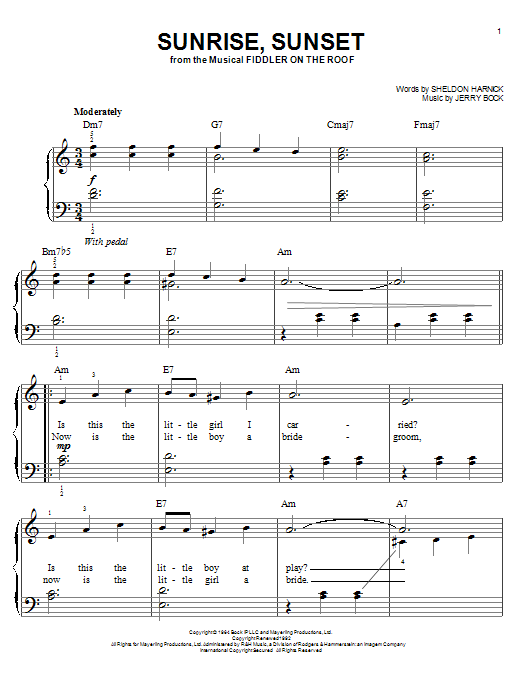 Jerry Bock Sunrise, Sunset (from Fiddler On The Roof) sheet music notes and chords. Download Printable PDF.