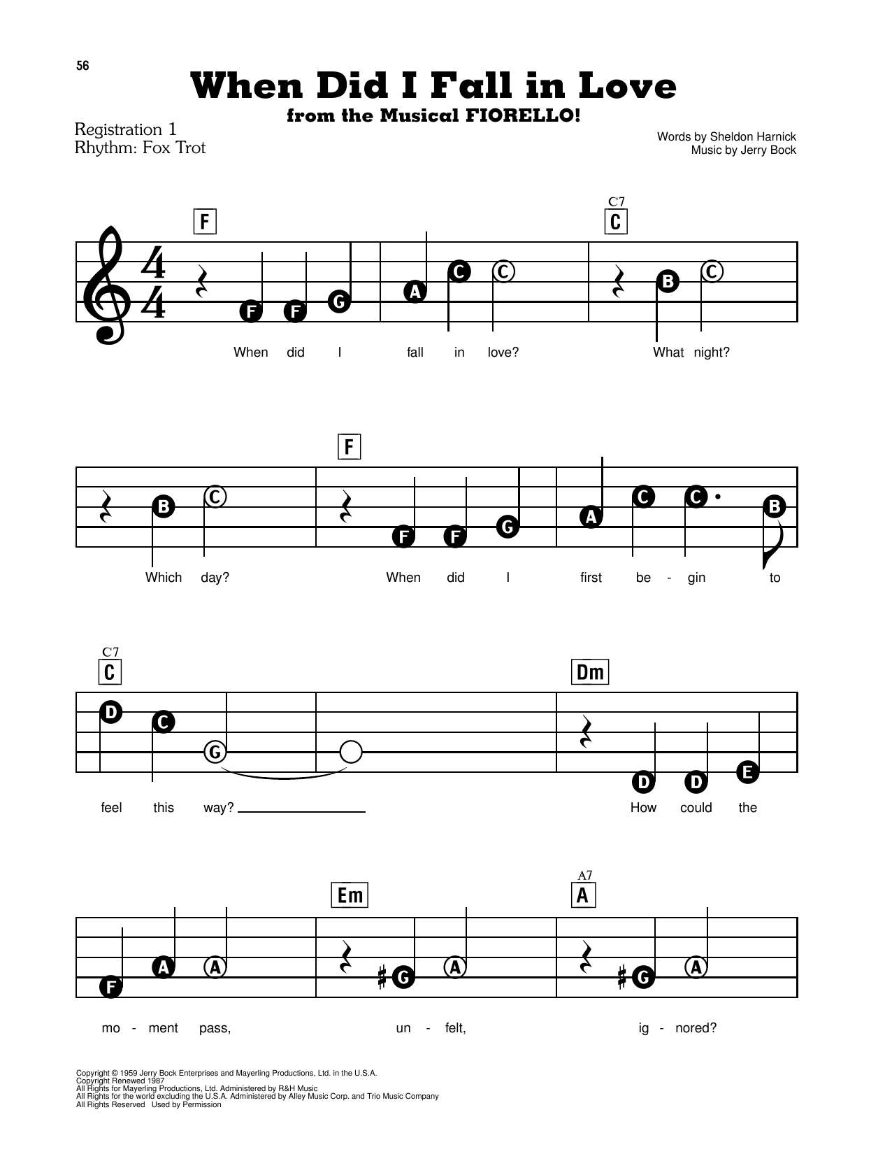 Bock Harnick When Did I Fall In Love From Fiorello Sheet Music Pdf Notes Chords Broadway Score E Z Play Today Download Printable Sku 443268