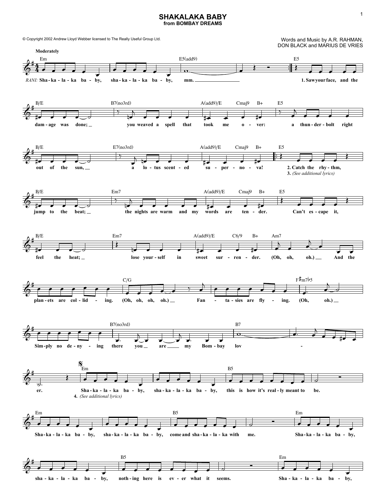 Bombay Dreams Shakalaka Baby sheet music notes and chords. Download Printable PDF.