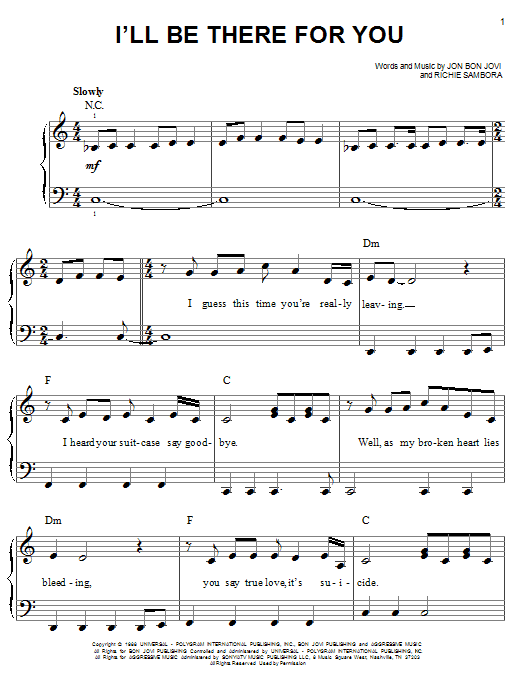 Bon Jovi I'll Be There For You sheet music notes and chords. Download Printable PDF.