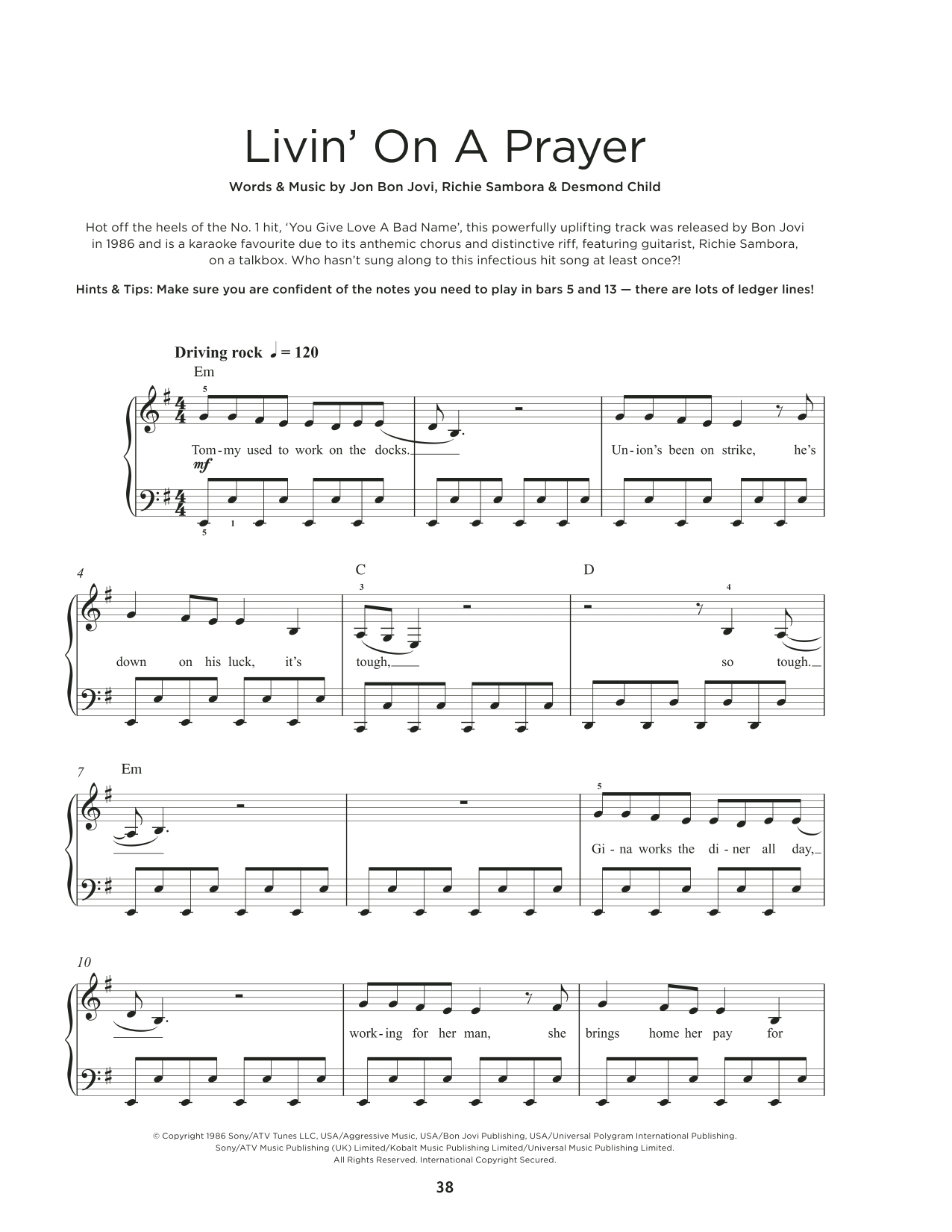 Bon Jovi Livin' On A Prayer sheet music notes and chords. Download Printable PDF.