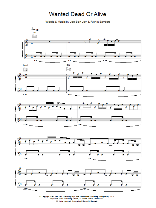 Bon Jovi Wanted Dead Or Alive sheet music notes and chords - Download Printable PDF and start playing in minutes.