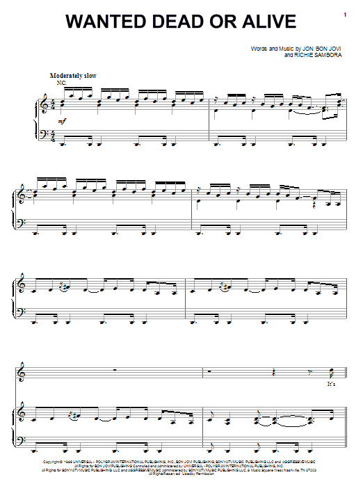 Bon Jovi Wanted Dead Or Alive sheet music notes and chords. Download Printable PDF.