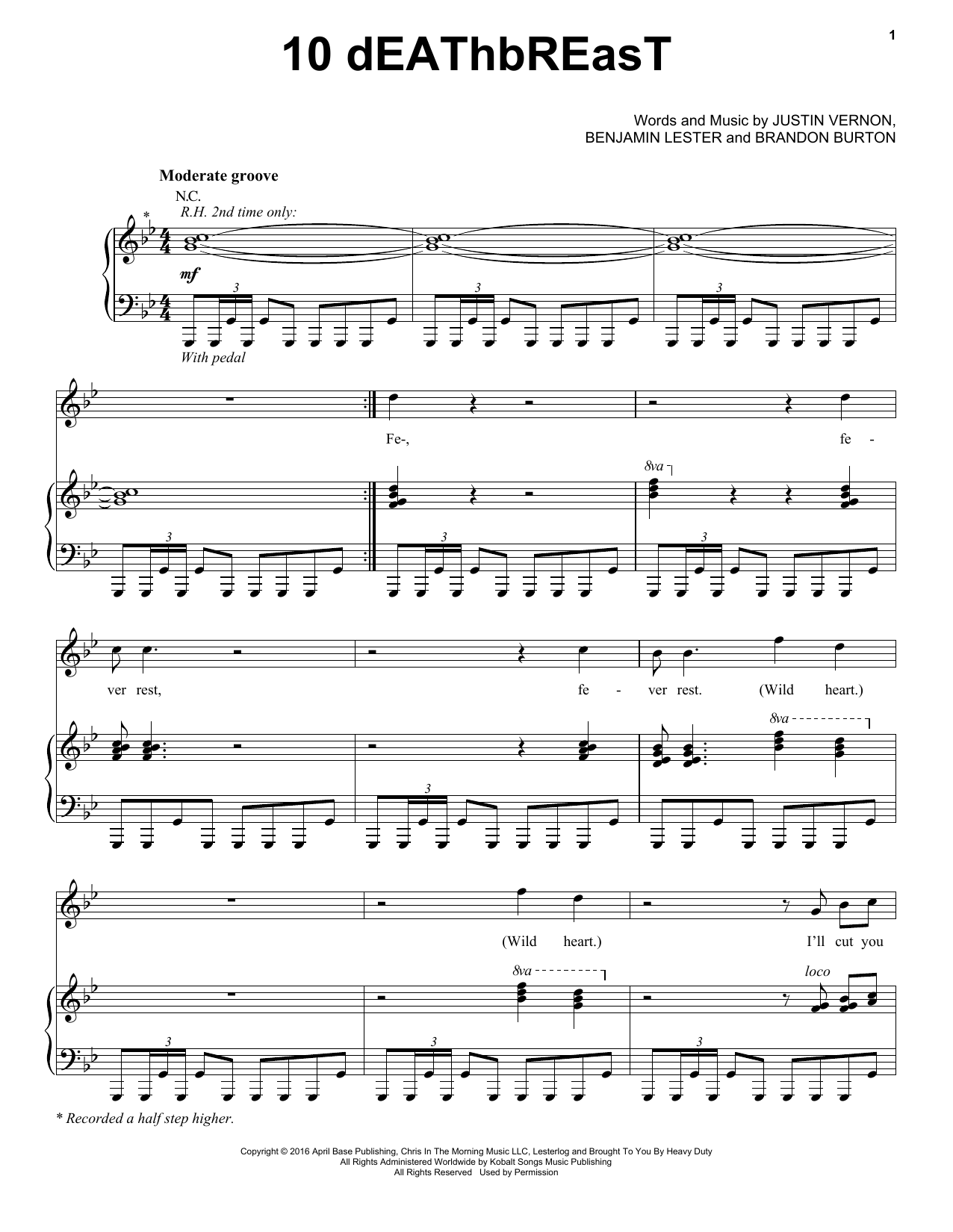 Bon Iver 10dEAThbREasT sheet music notes and chords. Download Printable PDF.