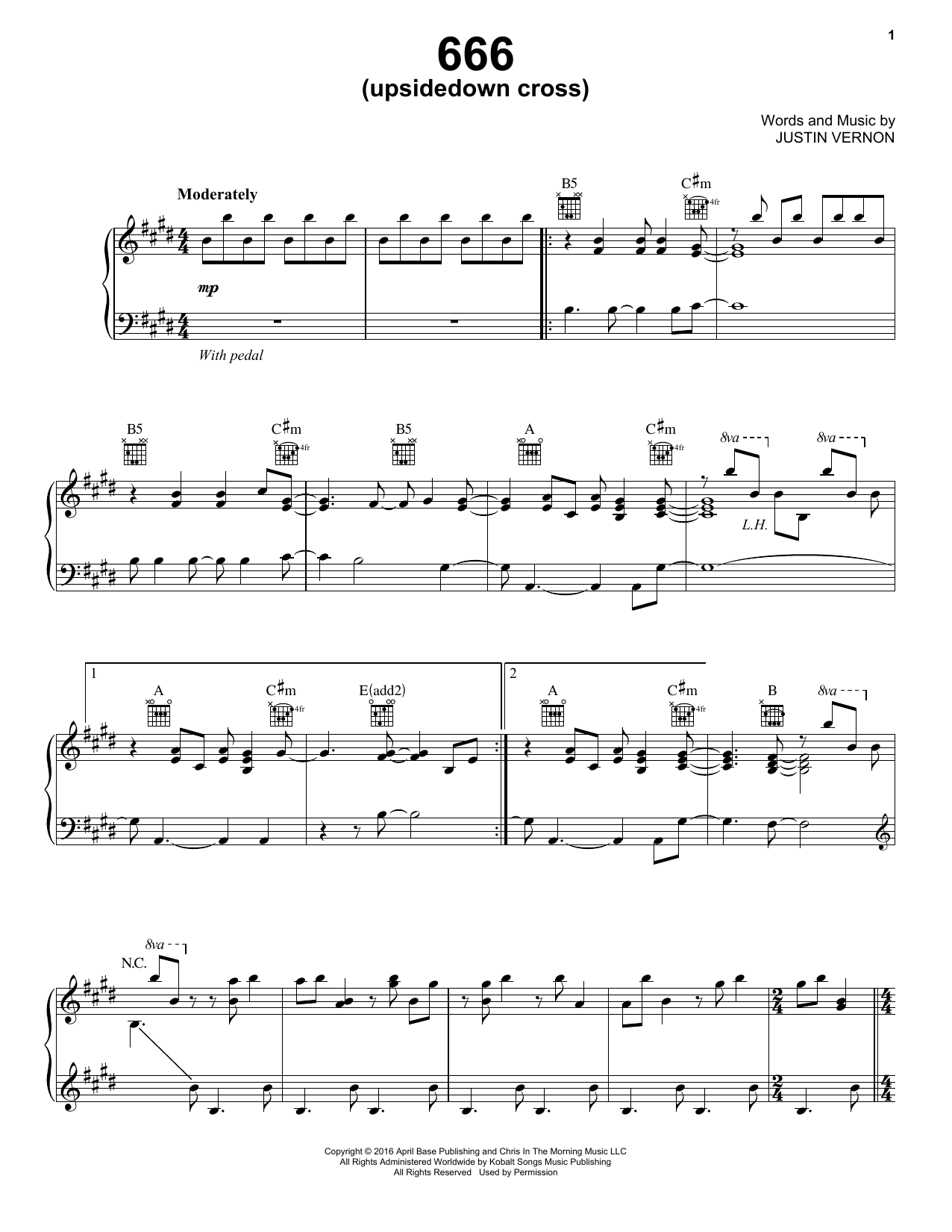 Learn to play Bon Iver 666 (upsidedown cross) sheet music for Piano, Vocal & Guitar Chords (Right-Hand Melody) in minutes. Price: 7.8900$ Bon Iver 666 (upsidedown cross) sheet music notes and chords arranged for Piano, Vocal & Guitar Chords (Right-Hand Melody)