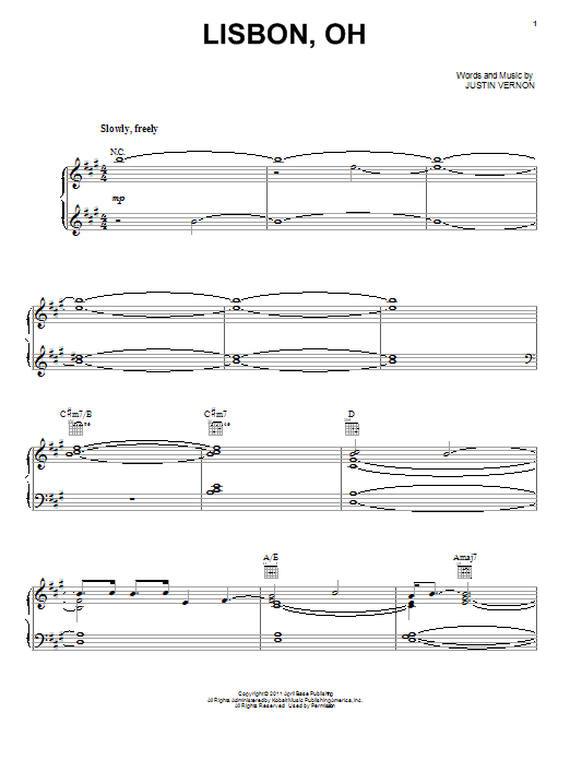 Bon Iver Lisbon, OH sheet music notes and chords. Download Printable PDF.