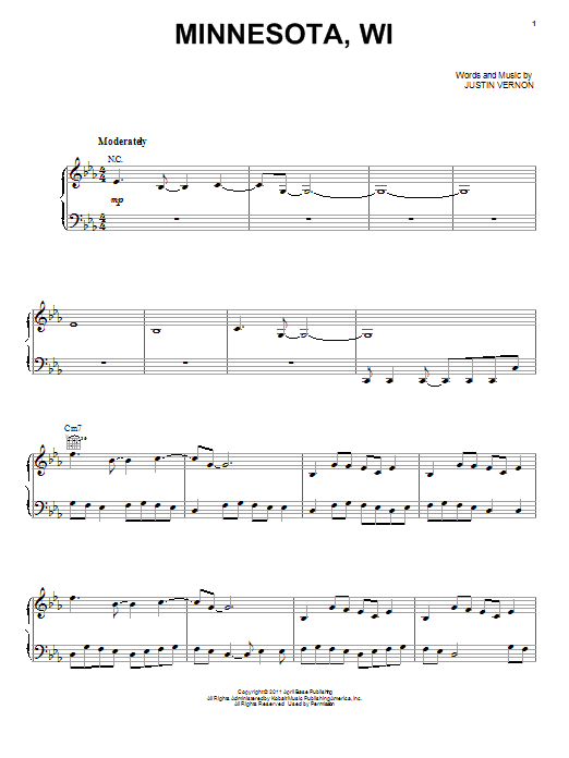 Bon Iver Minnesota, WI sheet music notes and chords. Download Printable PDF.