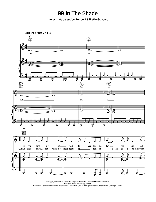 Bon Jovi 99 In The Shade sheet music notes and chords. Download Printable PDF.