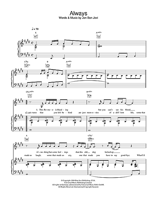 Bon Jovi Always sheet music notes and chords. Download Printable PDF.